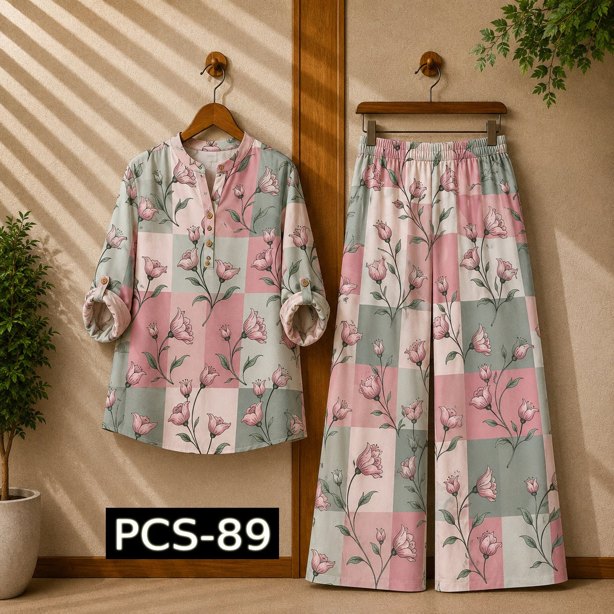 Binara Printed Western Shirt Style 2-Pcs Stiched Co-Ord Set. PCS-89