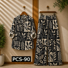 Binara Printed Western Shirt Style 2-Pcs Stiched Co-Ord Set. PCS-90