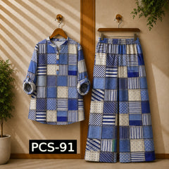 Binara Printed Western Shirt Style 2-Pcs Stiched Co-Ord Set. PCS-91