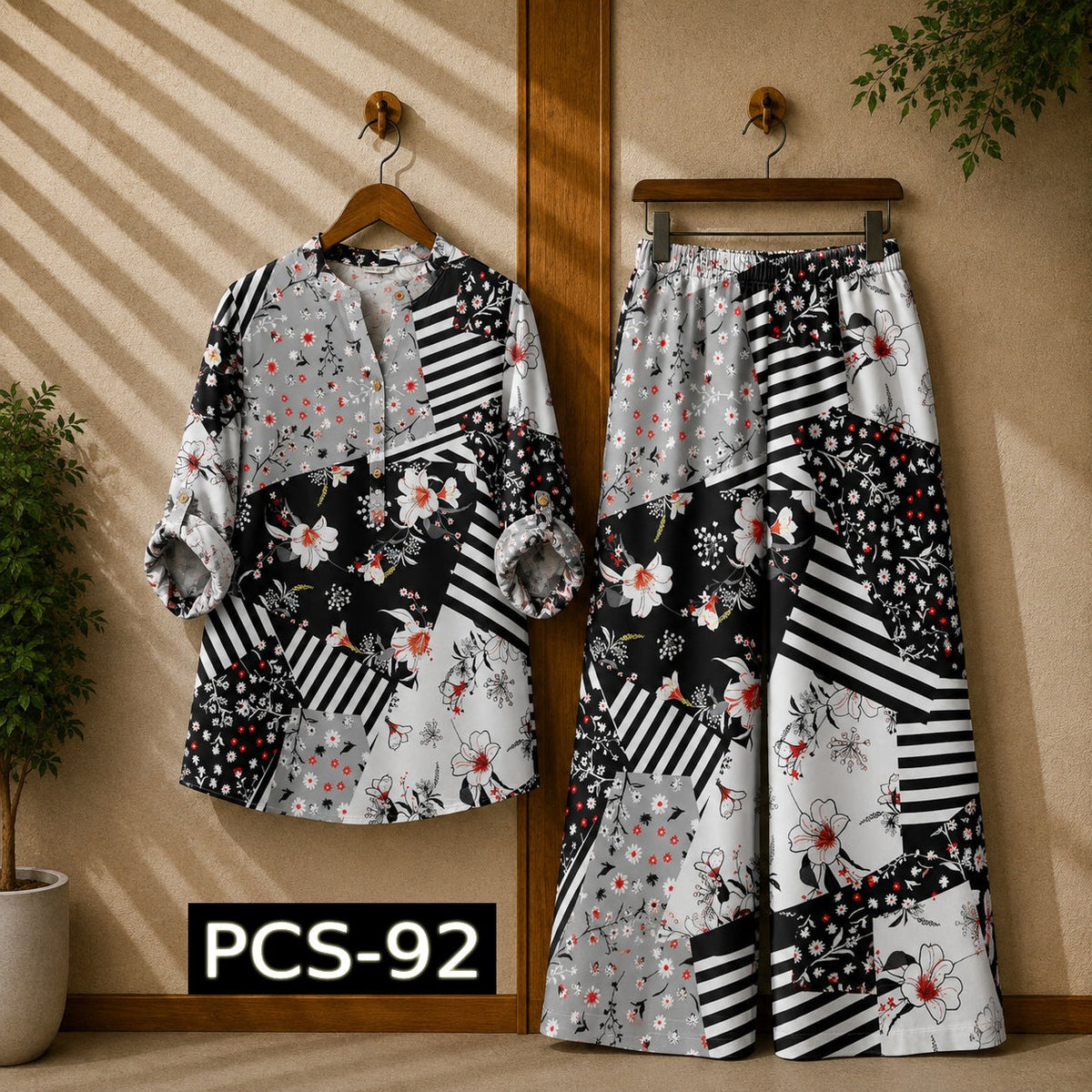 Binara Printed Western Shirt Style 2-Pcs Stiched Co-Ord Set. PCS-92