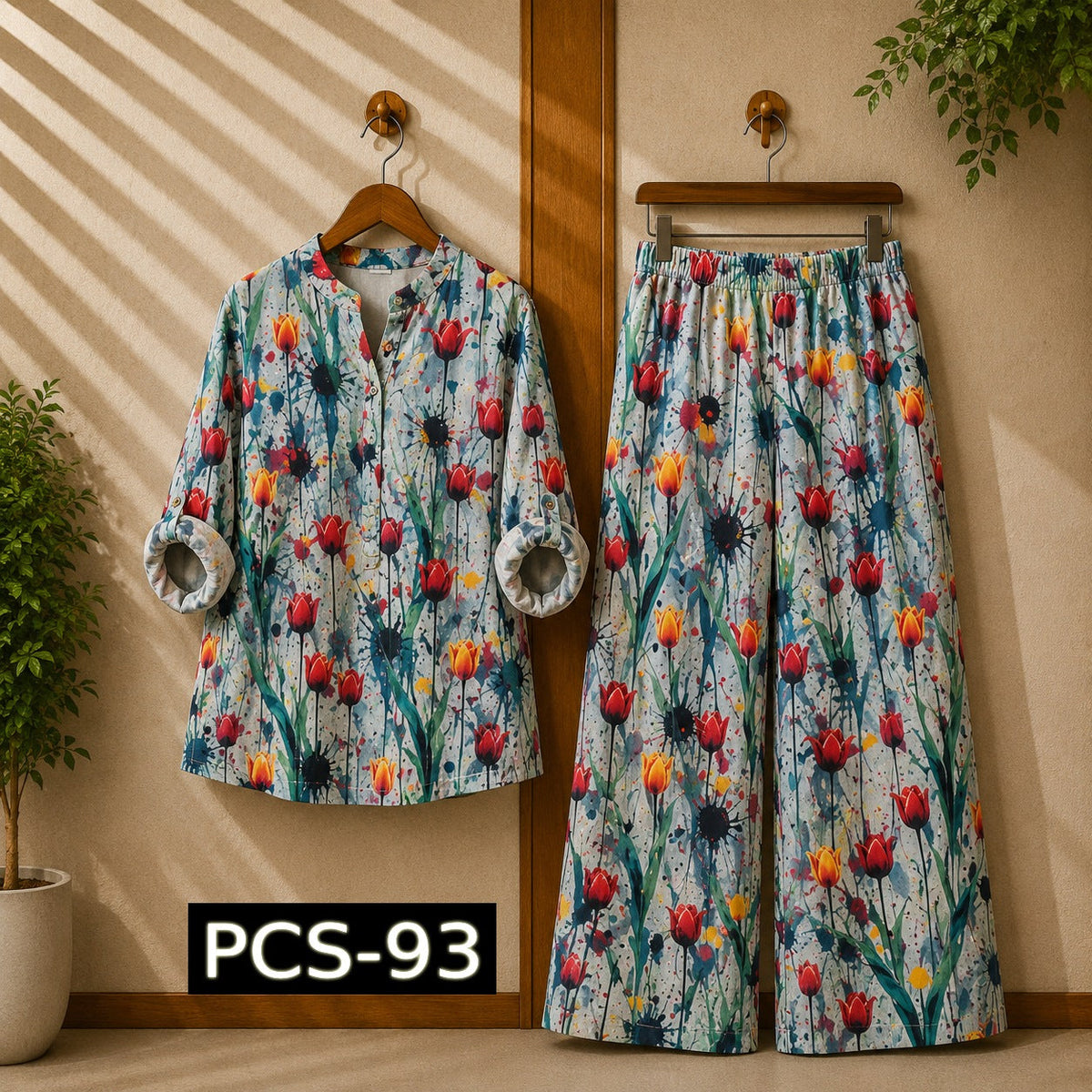 Binara Printed Western Shirt Style 2-Pcs Stiched Co-Ord Set. PCS-93