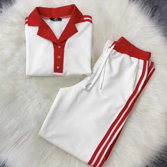 White Contrast Collar Style Western 2-Pcs Summer Dry-Fit Tracksuit For Her. WSTS-01