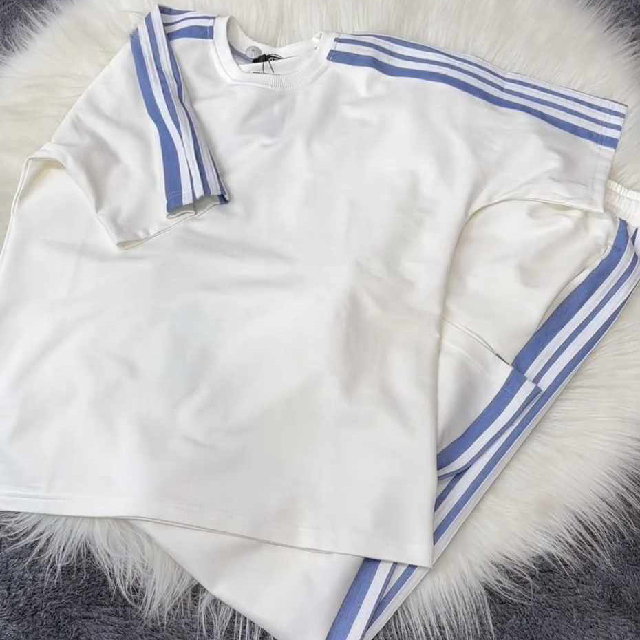 White Drop-Shoulder Stripe Style 2-Pcs Summer Dry-Fit Tracksuit For Her. WSTS-04