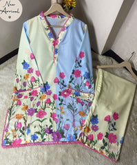 Digital Printed Premium Quality Lace Work Co Ord Set 2 Pcs