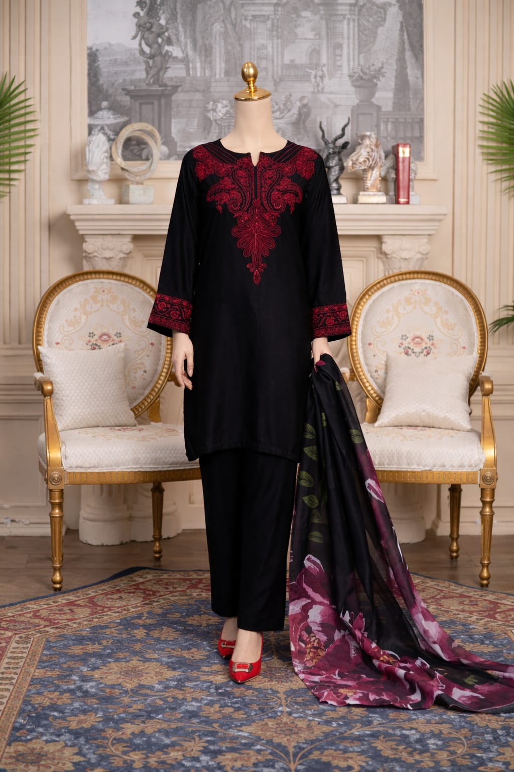 Black Embroidered 3 Pcs Suit - Eid Collection