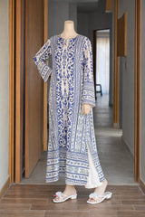 Royal Blue Long Printed Shirt 2Pcs Stitched Suit