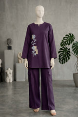 Cotton flex co-ord set with large floral embroidery on the front.
