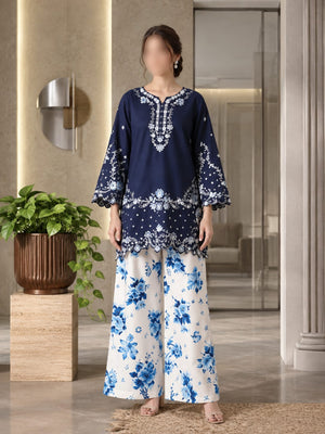 2 Pcs Women’s Stitched Cotton Embroidered Suit