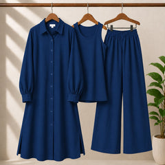 Safina Solid Western Long Shirt & Plazo Style 3-Pcs Stiched Co-Ord Set.