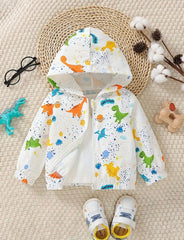 Baby Dinosaur Print Hooded Zip-Up Jacket