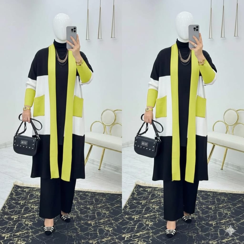 Turkish Patch-Work Gown Style 3-Pcs Winter Co-Ord Set. WWTS-11