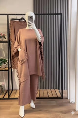 Open-Shawl Style Lace Work 2-Pcs Winter Co-Ord Set. WWTS-07