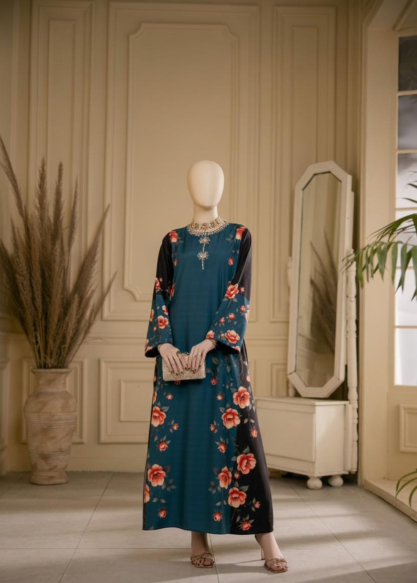 Zinc Blue Digital Floral Printed Imported Crepe 2 Pcs Suit-WWF-1107