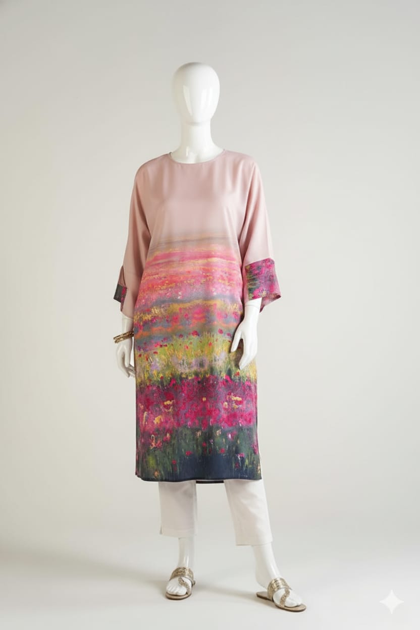 Blush Floral Digital Printed Imported Crepe 2 Pcs Suit-WWF-1114
