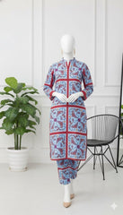Blue & Red Digital Printed Imported Crepe 2 Pcs Suit-WWF-1118