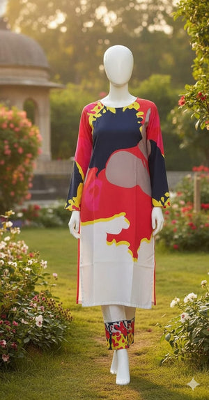 Abstract Art Digital Printed Imported Crepe 2 Pcs Suit-WWF-1126