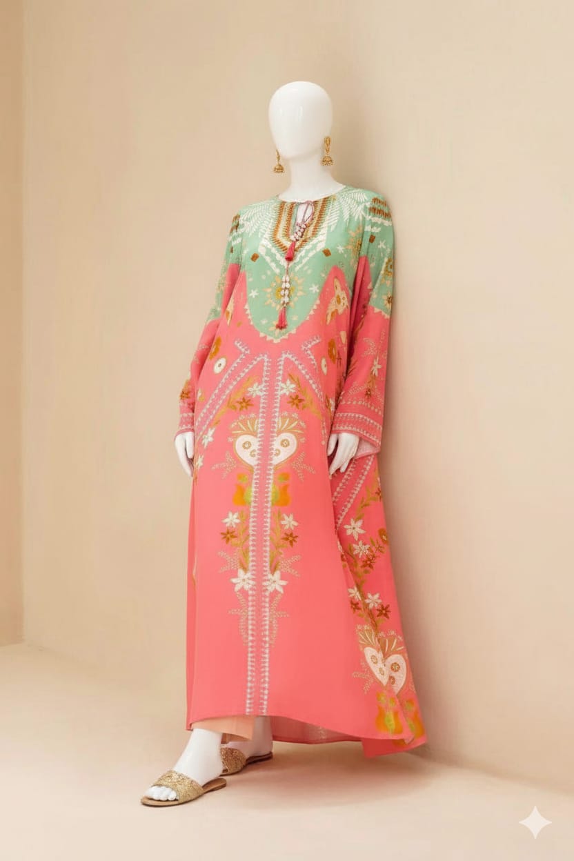 Soft Pink Long Digital Printed Imported Crepe 2 Pcs Suit-WWF-1128