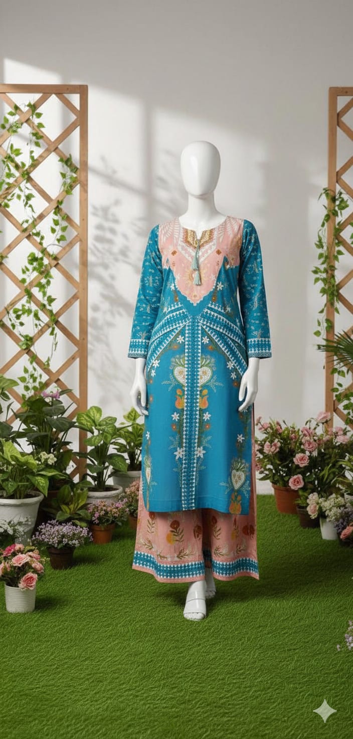 Three Tone Digital Printed Imported Crepe 2 Pcs Suit-WWF-1130