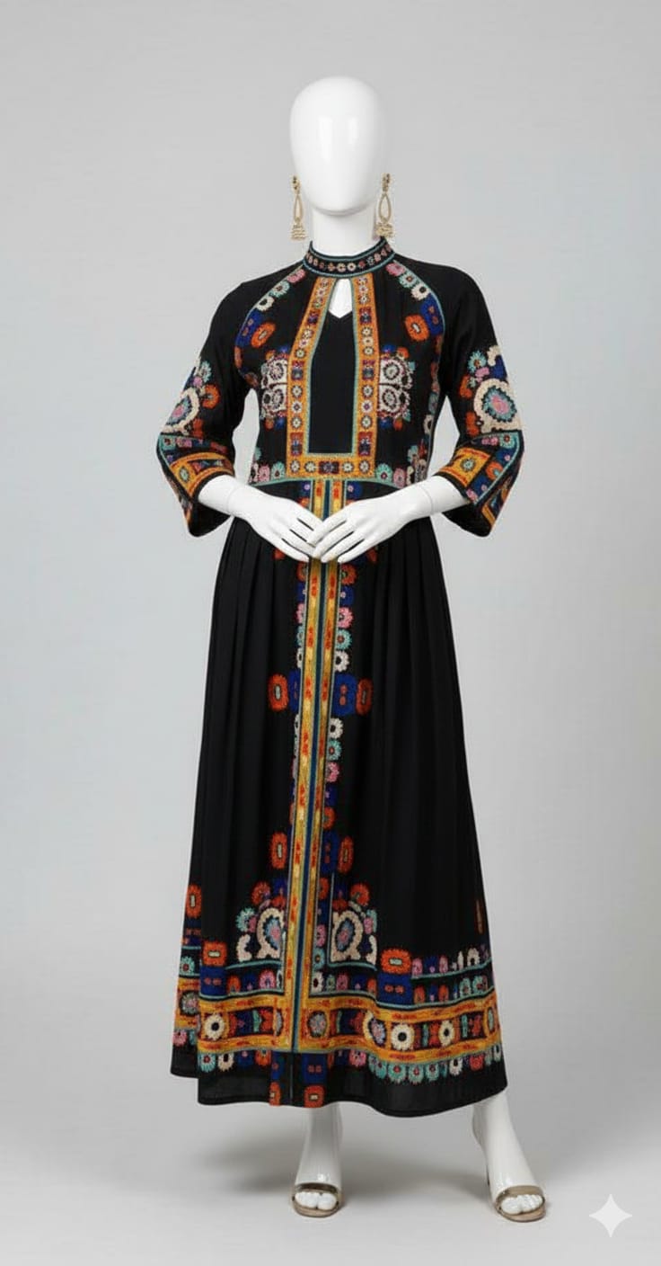 Black Maxi Style Digital Printed Imported Crepe 2 Pcs Suit-WWF-1132