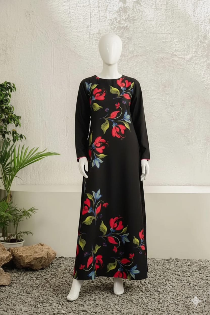 Midnight Rose Long Shirt Style Imported Crepe 2 Pcs Suit-WWF-1141