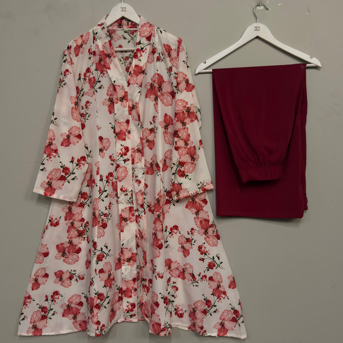 Light Pink Printed Long Shirt 2pcs Stitched Suit