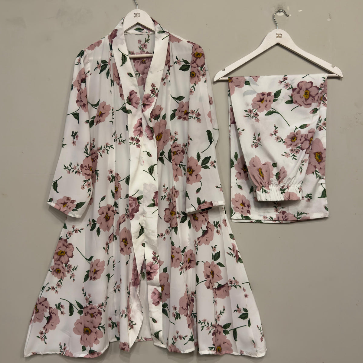 White Floral Printed Long Shirt 2pcs Stitched Suit