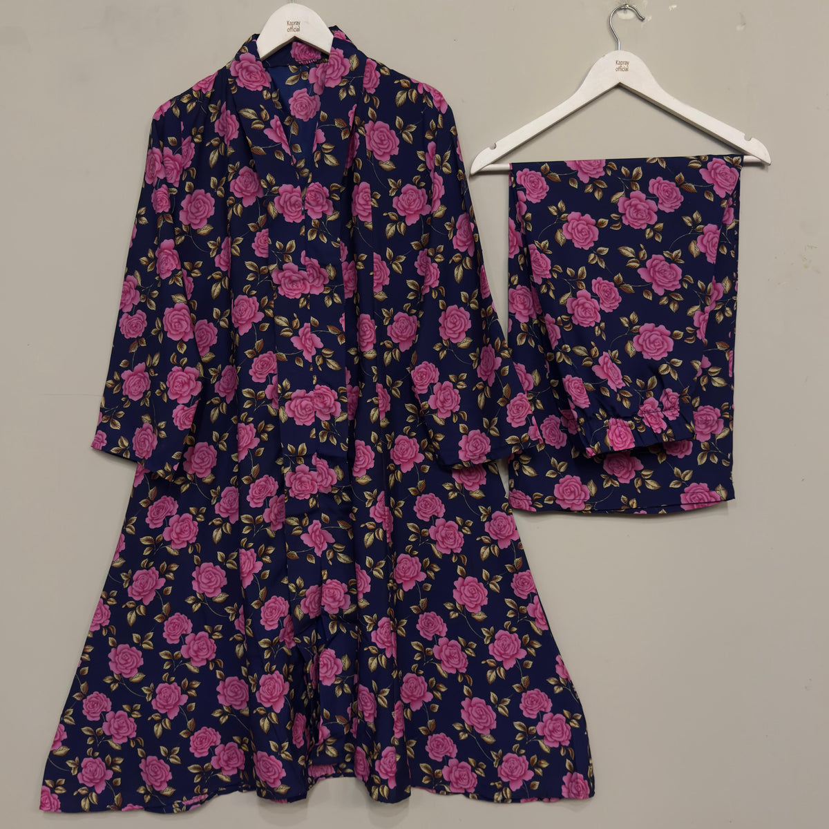 Purple Floral Printed Long Shirt 2pcs Stitched Suit