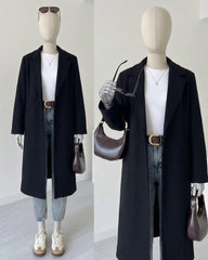Classic Noir Belted Coat. wwc1