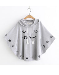 Meow Printed Hodded Poncho