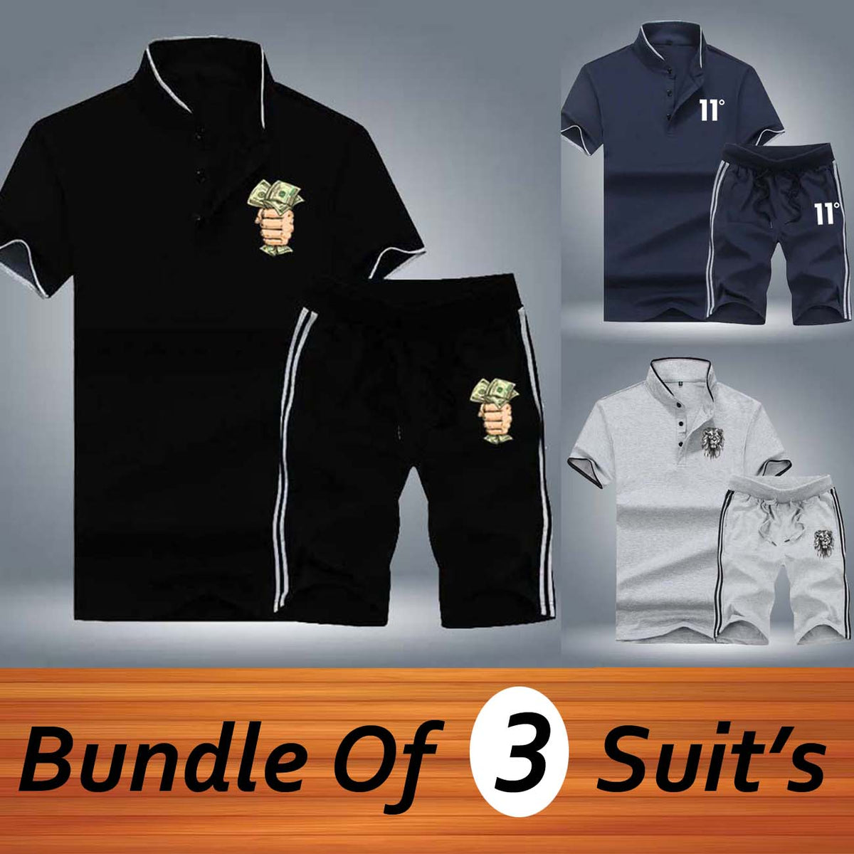 Bundle Of 3 Premium Quality Tipping Collar Style 2-Pcs Summer Suit.