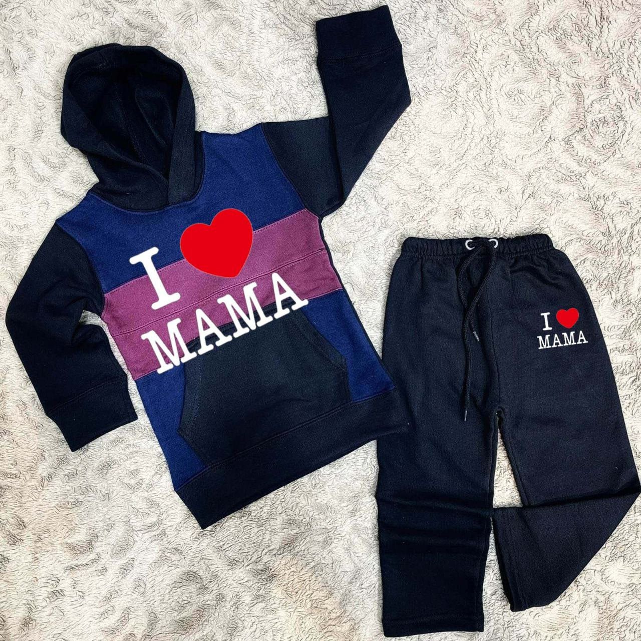 Kids I Love Mama Pull Over Printed Pull-Over Hoodie Style Track-Suit.