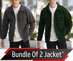 Bundle Of 2 4-Pocket Collar Style Casual Fleece Winter Button Jacket. MWJ-401