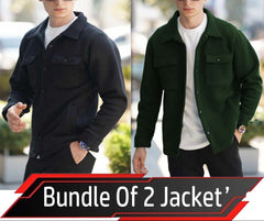 Bundle Of 2 4-Pocket Collar Style Casual Fleece Winter Button Jacket. MWJ-401