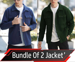 Bundle Of 2 4-Pocket Collar Style Casual Fleece Winter Button Jacket. MWJ-401