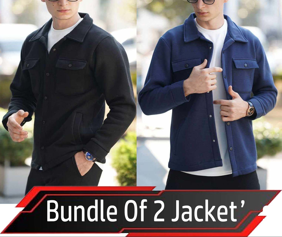 Bundle Of 2 4-Pocket Collar Style Casual Fleece Winter Button Jacket. MWJ-401
