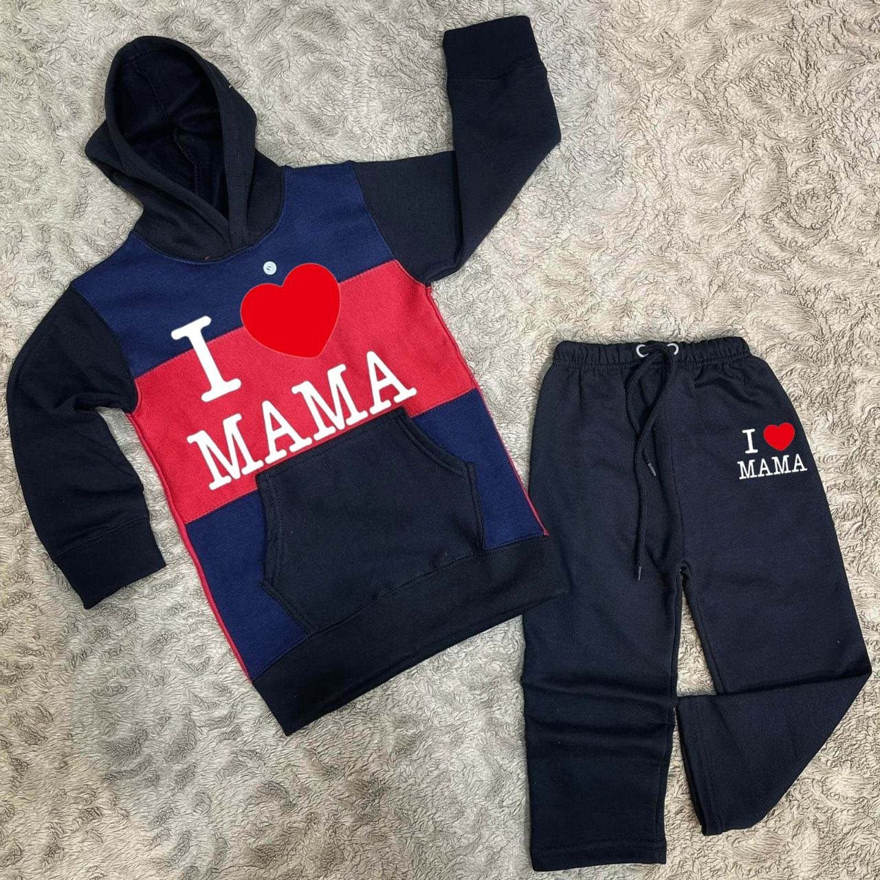 Kids I Love Mama Pull Over Printed Pull-Over Hoodie Style Track-Suit.