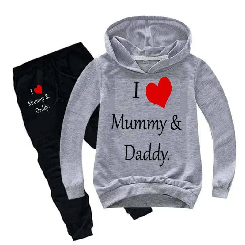 Kids I love Mummy and Daddy Printed Hoodie Style Track-Suit.