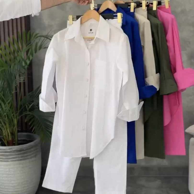 White Azadi Shirt Style 2-Pcs Stiched Co-Ord Set.