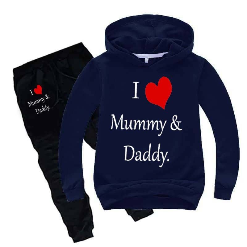 Kids I love Mummy and Daddy Printed Hoodie Style Track-Suit.