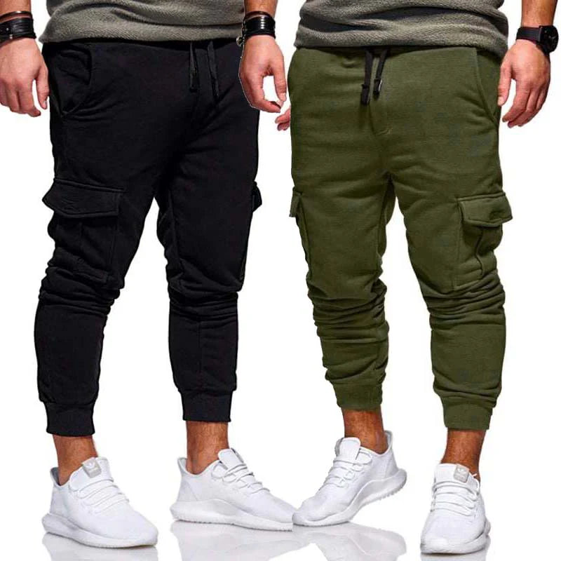 Bundle Of 2 Cargo Style Casual 4-Pocket's Summer Trouser. Grey+Blue D3