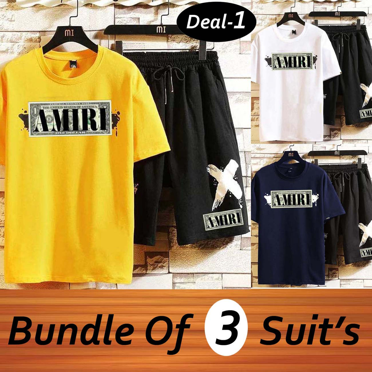 Bundle Of 3 Premium Quality Tipping Collar Style 2-Pcs Summer Suit.