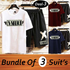 Bundle Of 3 Premium Quality Tipping Collar Style 2-Pcs Summer Suit.