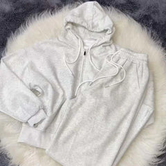 Grey Simple Hooded Zipper Style 2-Pcs Winter Tracksuit. D-12