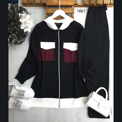 Front Cargo Pocket's Style Premium Quality Winter 2-Pcs Tracksuit For Her. WWTS-37