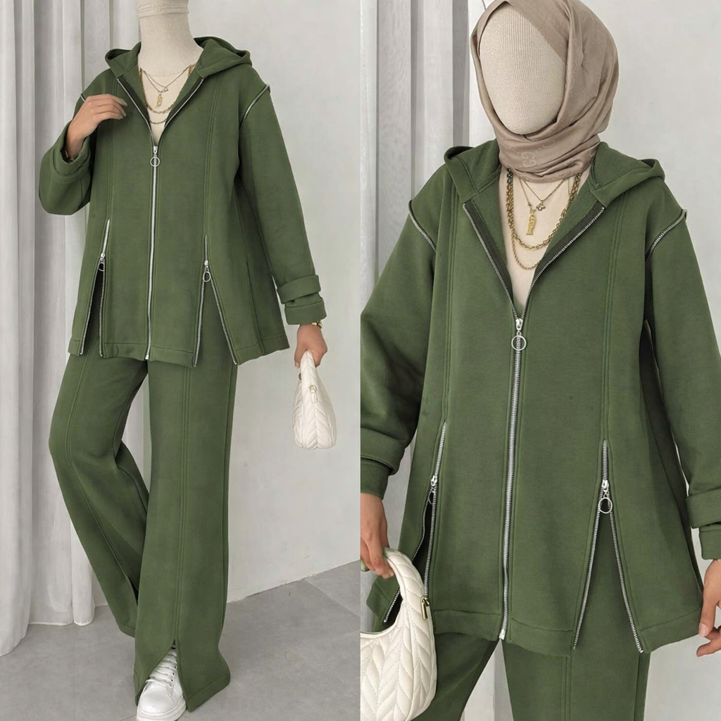 Extra Zip Hoodie Style Premium Quality Winter 2-Pcs Tracksuit For Her. WWTS-40