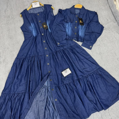 Jacket & Patch-Work Long Maxi Style Denim 2-Pcs Winter Suit.