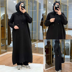 Long Pull-Over Hooded Abaya Style 2-Pcs Winter Suit. WWTS-51