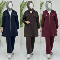Double Pocket Jacket Style Premium Quality Winter 2-Pcs Tracksuit For Her. WWTS-52