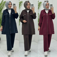 Double Pocket Jacket Style Premium Quality Winter 2-Pcs Tracksuit For Her. WWTS-52