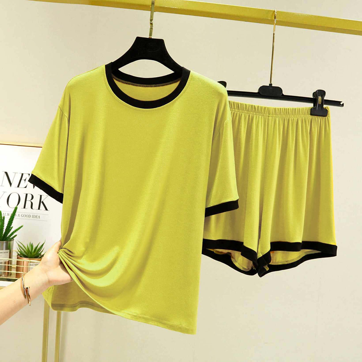 Contrast-Tape Short Style 2-Pcs Summer Launge & Night Wear Suit. WLW-04